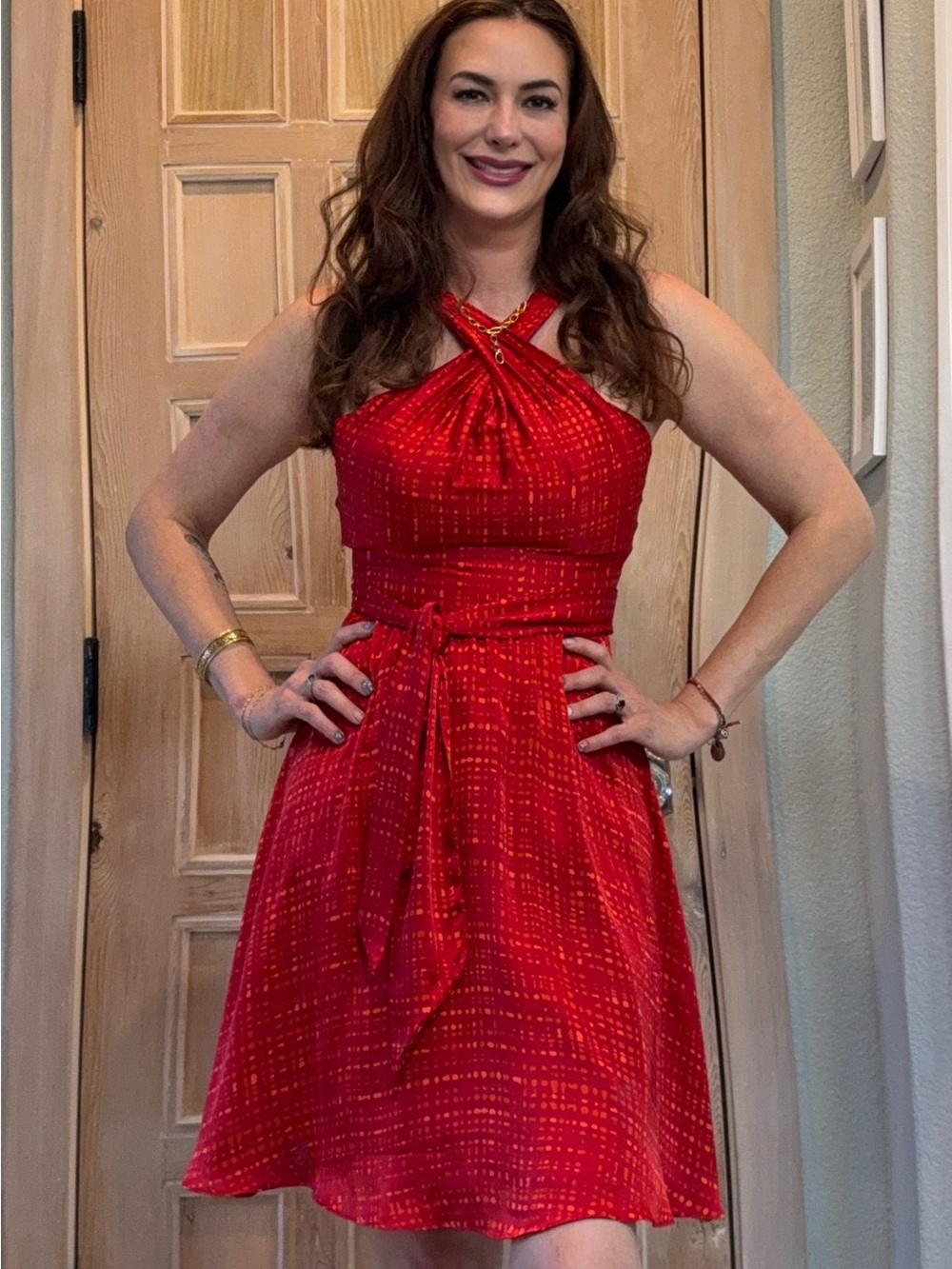 White House Black Market Red Halter Tie-Waist Mini Dress